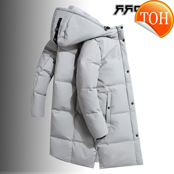

new mens fashion thicken 2021 long down coats hooded warm white duck jacket men classic casual solid color parkas jackets, Black