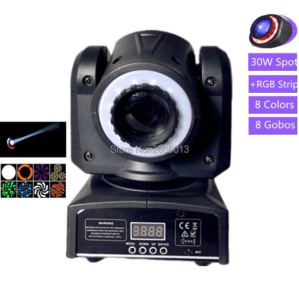 

effects 30w led spot gobos moving head light with rgb strip /usa luminums dmx patterns dj stage lighting