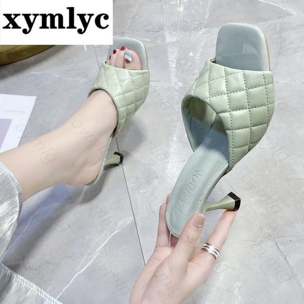 

women's slippers outdoor wearing open toe woman high heeled slides summer shoes slip on for european female white red1, Black