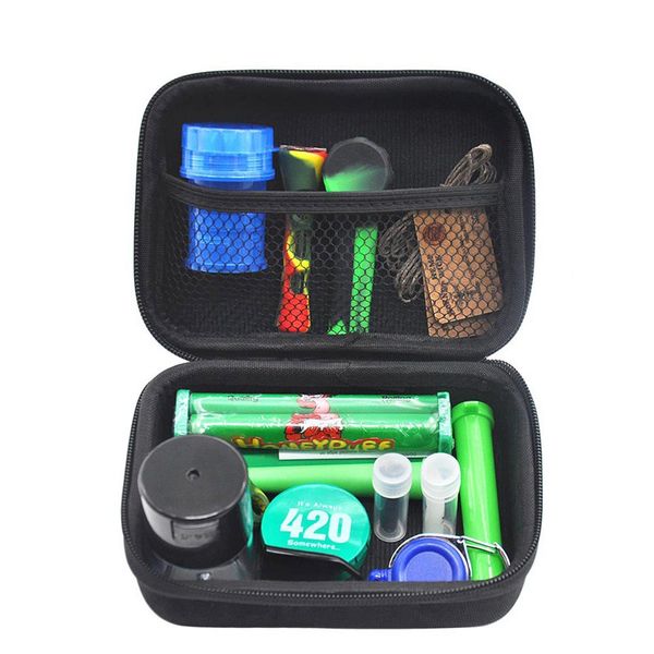 Altri accessori per fumatori Set Borsa regalo Smerigliatrice per erbe aromatiche Barattolo di stoccaggio in metallo Stagno Pipa in silicone One Hitter Dugout Rolling Machine