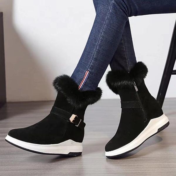 

boots female shoes 2021 woman winter flat snow solid color buckle thickened warm outdoor women's botas de mujer, Black
