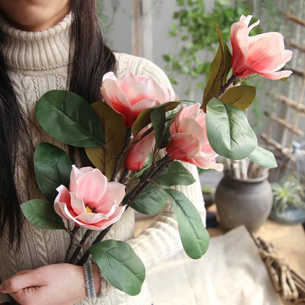 

artificial fake magnolia flowers lovely leaf magnolia floral diy wedding bouquet birthday party home decor 2021 fashion