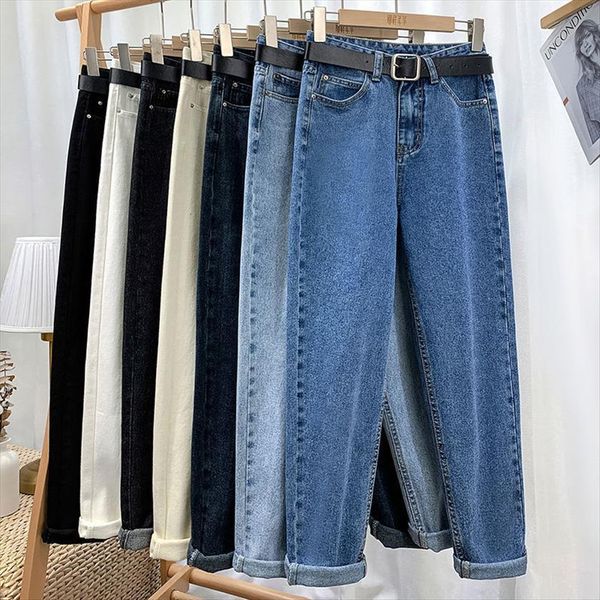 

pants autumn winter loose women jeans straight high waist harlan pantalones vaqueros mujer, Blue