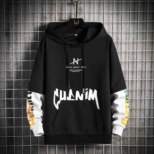 

men's sweater 2021 autumn new youth trend printed casual sports men's hoodie, Black