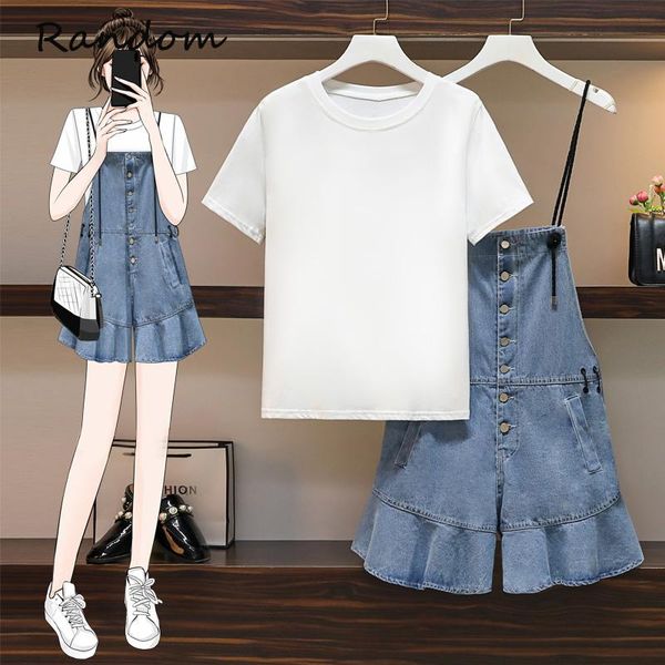 

women's tracksuits demin overalls set women large plus size white shirt and short jean pant two piece matching big summer clothing outf, Gray