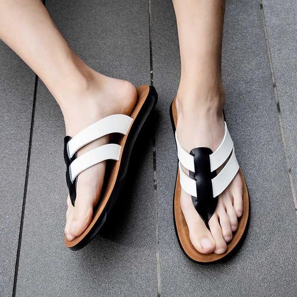 

sandals slippers men's summer flip flop leisure fashion antiskid outdoor wear large size beach shoes, Black