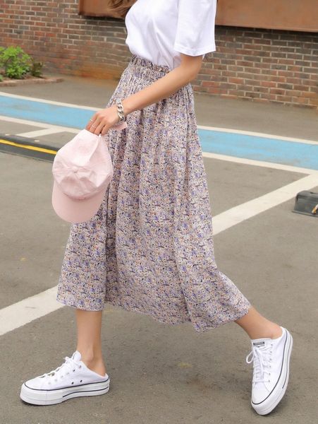 

dazy ditsy floral paperbag waist skirt z76z#, Black
