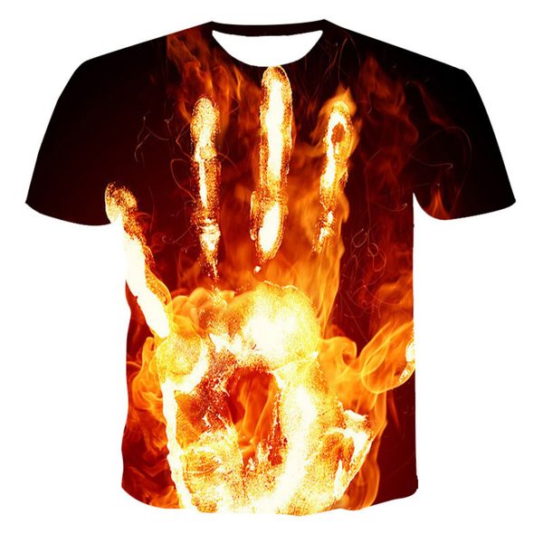 

2021 summer 3d digital flame palm printing round neck short sve new men's fashion t-shirt fashion 9shs, White;black