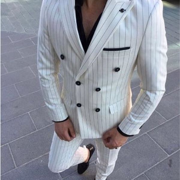 

men's suits & blazers white striped male suit, slim fit collection style, two pieces, wedding and graduation attire, jacket + pants b5n, White;black