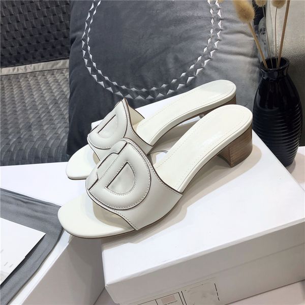 

designer luxury womens slippers slide classic flat thick heel leather rubber sandals outdoor beach shoes, Black