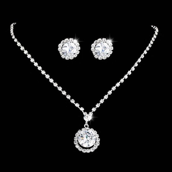 

earrings & necklace forseven fashion jewelry set chain rhinestone waterdrop zircon stud earring pendant bridal wedding jl, Silver