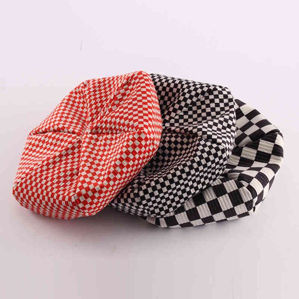 

beret female fashion chessboard octagonal hat spring and autumn leisure cloud painter, Blue;gray