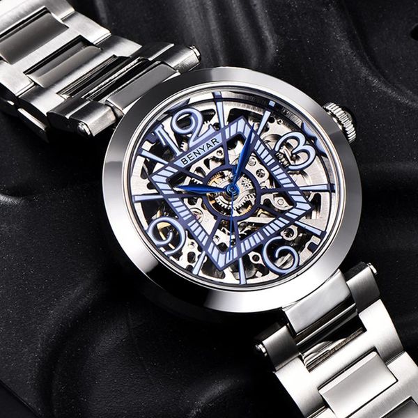 

wristwatches 2021 benyar automatic watch men mechanical movement waterproof fashion watches stainless steel wristwatch reloj, Slivery;brown