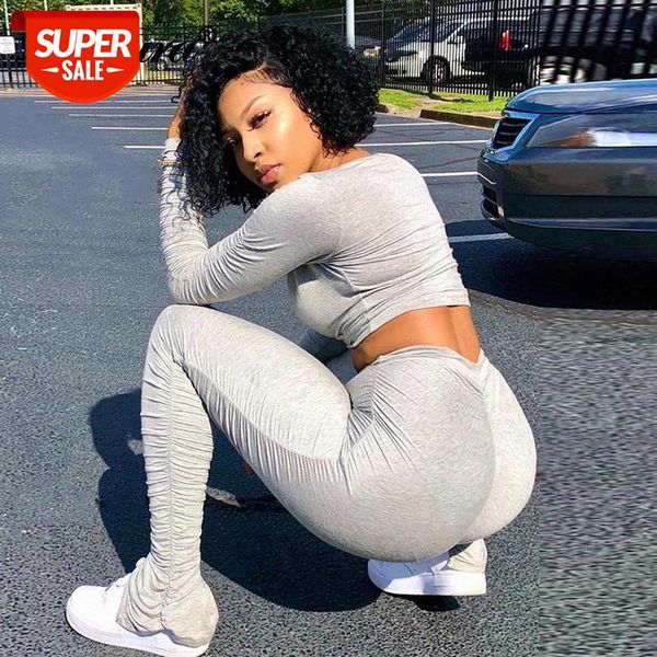 

Dulzura crop cross sporty top ruched stacked leggings set pants women autumn winter tracksuit streetwear outfit workout co ords #qE3S, White