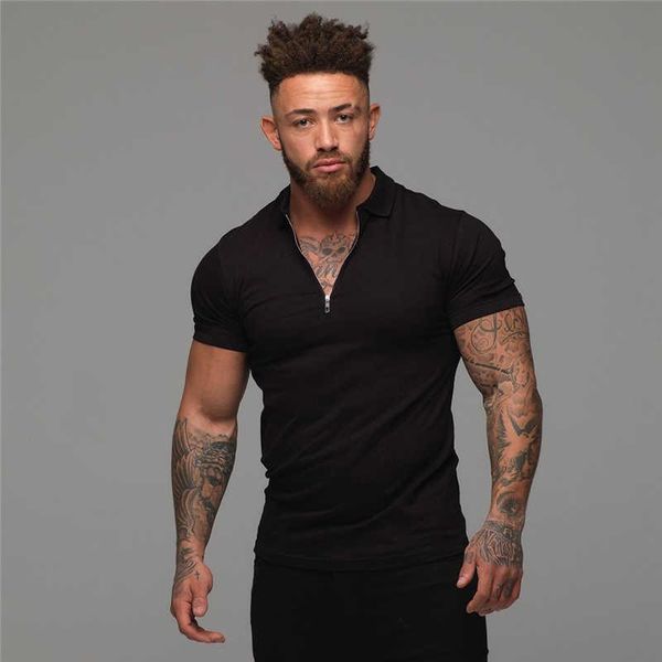 

men's polos man fashion shirt casual plain color short sleeve slim men fitness homme, White;black