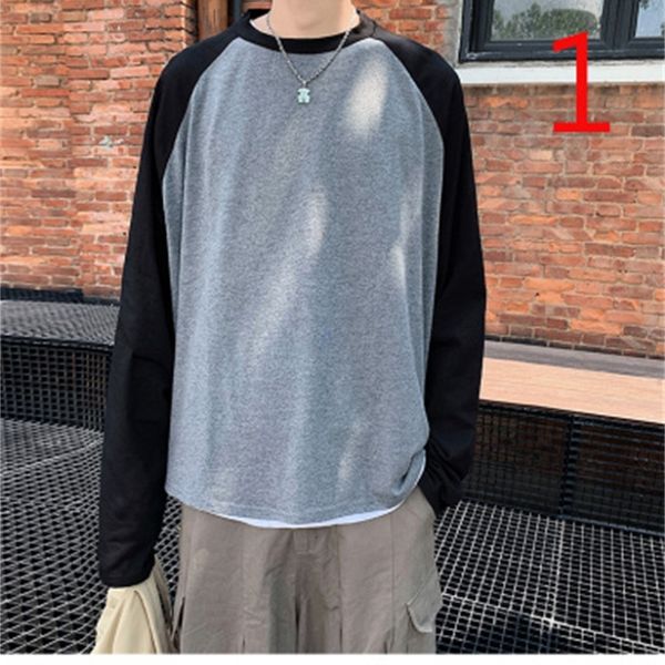 

2021 new tide brand winter cotton t-shirt men's round neck korean slim long-sleeved stripes 2q51, White;black