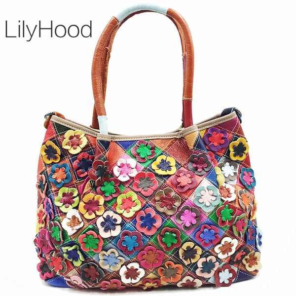 Grande capacidade de couro genuíno bolsas multicolor flores saco crossbody para mulheres bolsa de trabalho casual