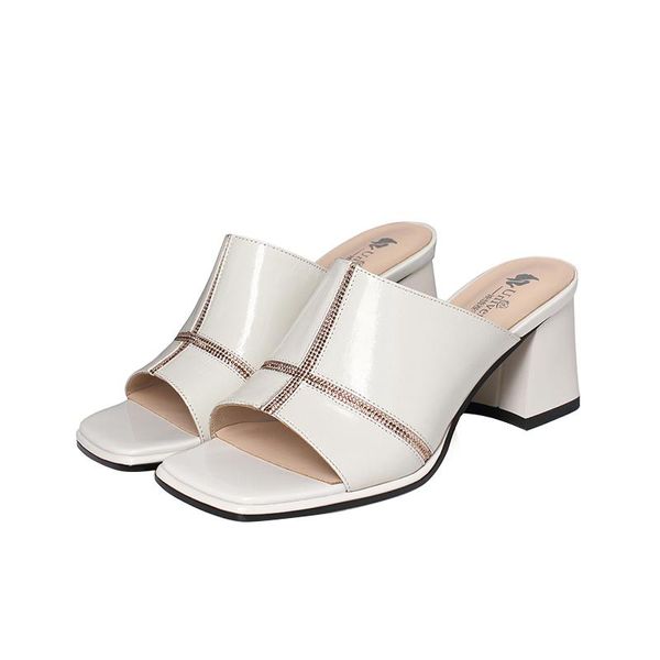 

k094 universe 2021 summer slippers women leather suede close toe mules high heels straps outdoor slippers mules brand sandals, Black