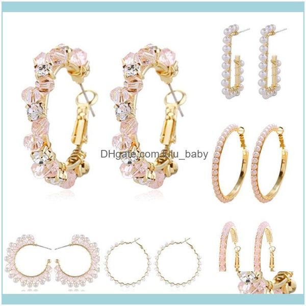 

jewelryboho simulated pearl hoop earrings for women hand weave crystal beads korean statement jewelry bride wedding & hie drop delivery 2021, Golden;silver