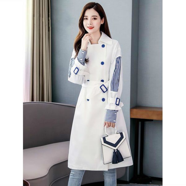 

2021 women spring autumn new fashion trench coat female long double-breasted belt casual clothes elegant windbreaker outwear l02yllb, Tan;black