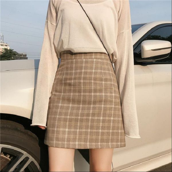 

autumn plaid female college harajuku ins high waist casual winter short ulzzang sweet chic large size a line skirt, Black