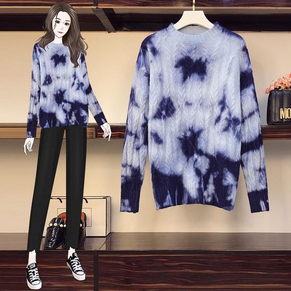 

winter knitted sweater women o-neck loose thick print full sleeve pullovers cozy vintage casual jumpers female red and blue, White;black