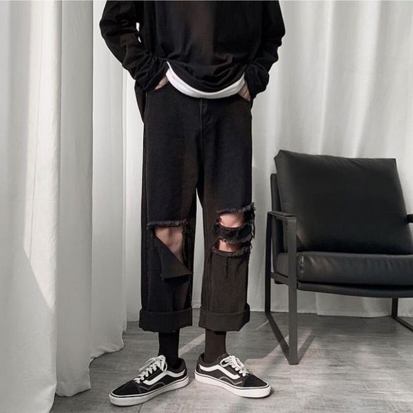 

men's jeans men ins pants casual mens hip hop rap male trousers street korean straight full close-fitting breathing loose pant, Blue