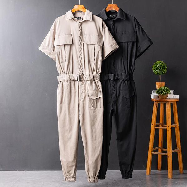 

men's pants 2021 jumpsuits short-sleeved suit men and women hip-hop loose performance clothes overalls tide, Black