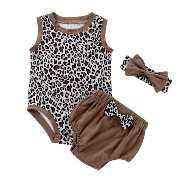 

clothing sets born baby girl clothes set sleeveless romper leopard short pants headband 3pcs infant outfits 0-24m, White