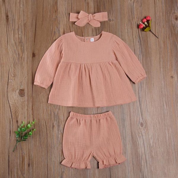

clothing sets 3pcs baby girl fall outfits long sleeve loose ruffle + bloomers headband casual set, White