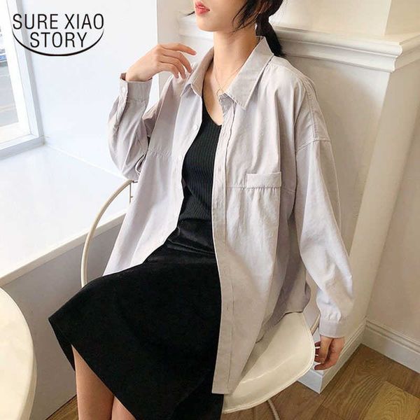 

fashion loose solid women shirts blusas mujer autumn long sleeve women blouses korean office lady clothing 6720 210527, White