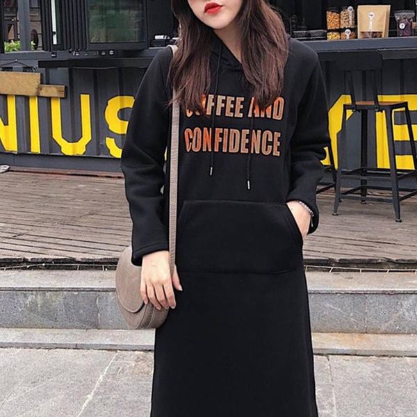 

casual dresses women long sleeve maxi dress with pocket elegant letter straight print oversized loose sweatshirt vestidos robe, Black;gray