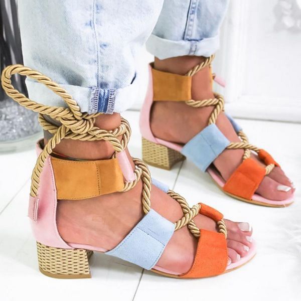 

2021 summer espadrilles women high heels pointed fish mouth gladiator sandals woman pumps rope platform lace up sandals, Black