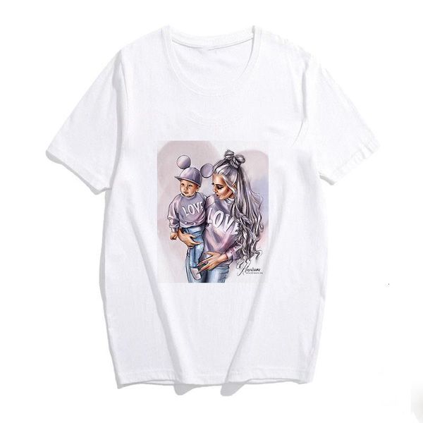

2021 women's fashion plus size super mama short sleeves mom and son t shirt love printed tshirt, White