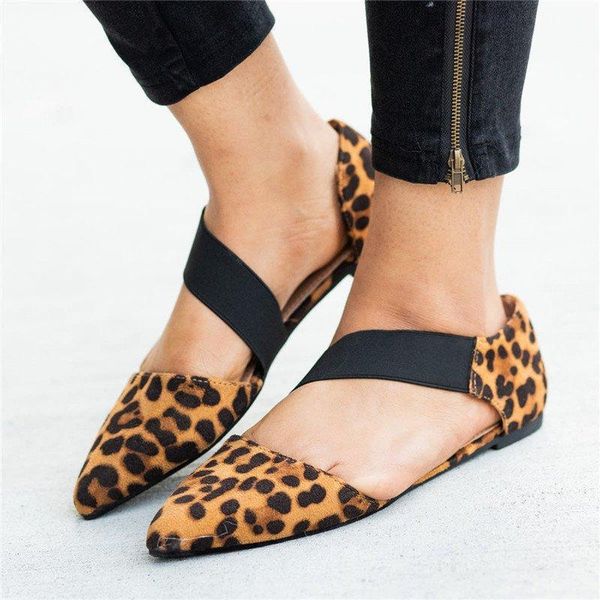 

sandals women ladies fashion pointed woman slides solid casual female toe flat with single shoes elastic band leopard plus size, Black
