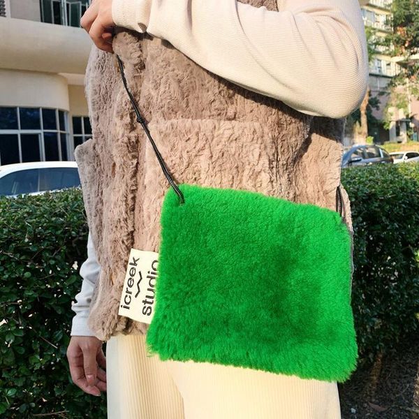 

shoulder bags winter women mini handbag fur messenger bag lady lamb plush flap girls cute small phone square