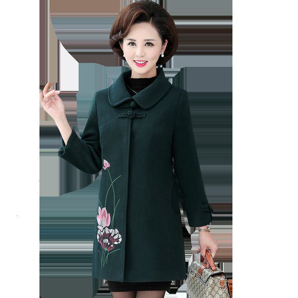 

2021 new middle-aged jacket women plus size woolen winter elegant wool coat mid-length outerwear manteau femme 5xla346 g9xy, Black