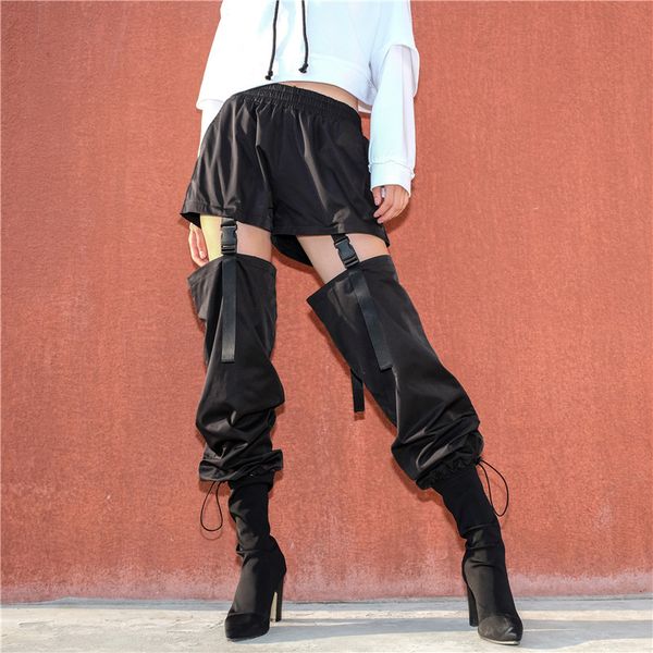

new jazz dance costume for women clothes black hiphop pant adjustable stitching hollow overalls female modern show costume 1515, Black;red