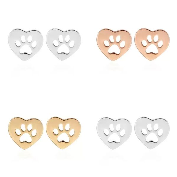 

genuine bear paw confidante earrings jewelry lady plated gold hollowing out love heart footprint ear studs valentines day simplicity 2 5jsa, Golden;silver