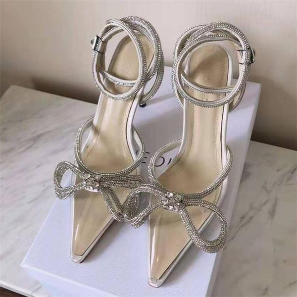 

sandals clear crystal bowknot designer women's white high heels summer female handmade dress ladies shoes, Black