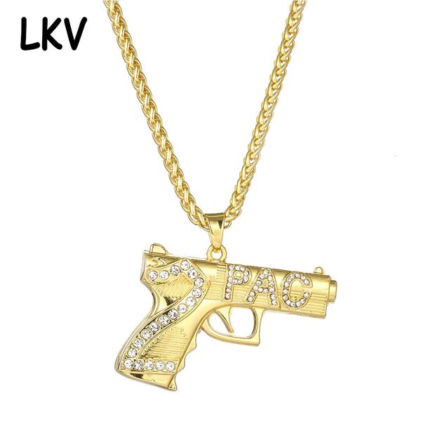 

hip hop jewelry wu yifan same pistol diamond necklace number 2 pac letter, Silver