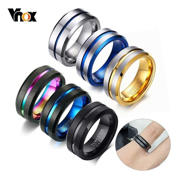 

vnox basic 8mm tungsten carbide rings for men jewelry stylish thin line style wedding bands anniversary gifts him 211217, Slivery;golden