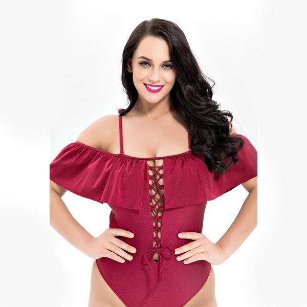 

2021 smooth solid one piece swimsuit plus large swimsuit braided rope beach smooth tight 3 colors