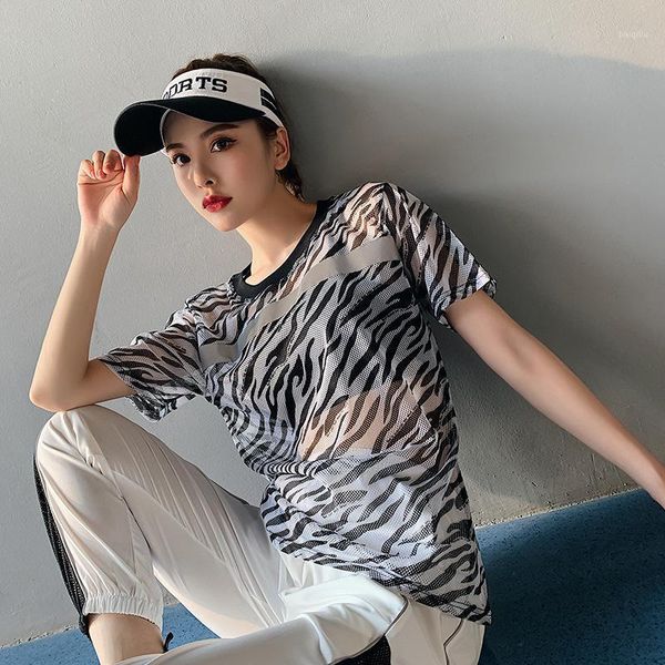 

sports female mesh blouse loose fitness quick dry mid-length thin half sleeve t-shirt yoga short outfit