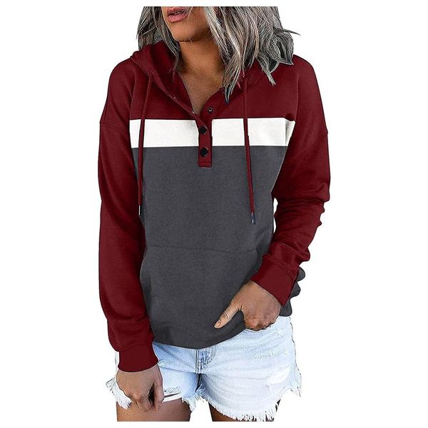 

women's hoodies & sweatshirts pullover drawstring button down with pocket women for spring autumn sweatershirt, Black