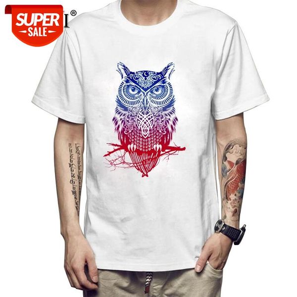 

xin yi men's t-shirt 100% cotton owl printing casual loose o-neck men tshirt short sleeve t-shirt male tee shirts #ej6f, White;black