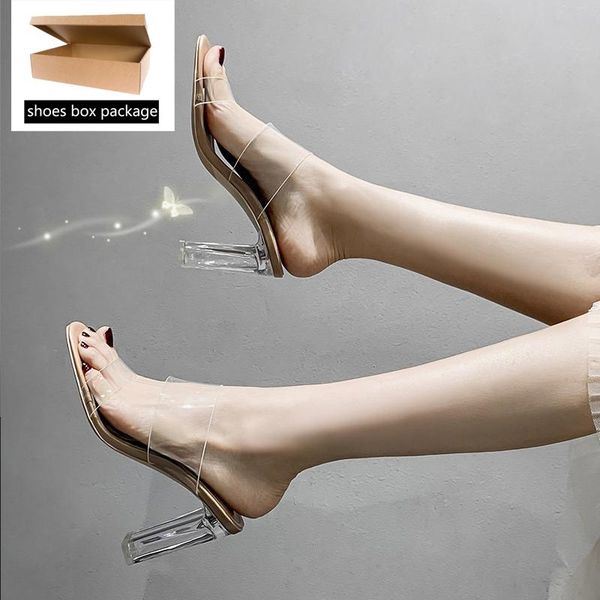 

sandals slippers women's summer wear crystal heel net red transparent shoes high heels thick women, Black