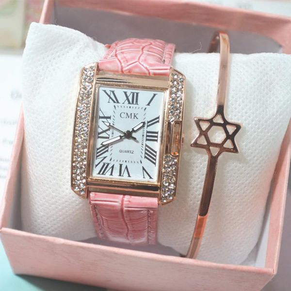 

wristwatches 2021 women diamond watch starry square dial bracelet watches ladies leather band quartz wristwatch female clock zegarek damski, Slivery;brown
