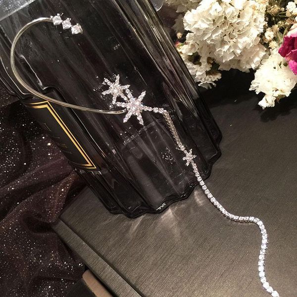 

dangle & chandelier long tassel snowflake ear bone clip earrings temperament super fairy god right adjustable integrated, Silver