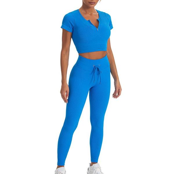

yoga outfit two piece set women seamless sport sets zipper bra drawstring slim stretch pants lady breathable tracksuits joggers
